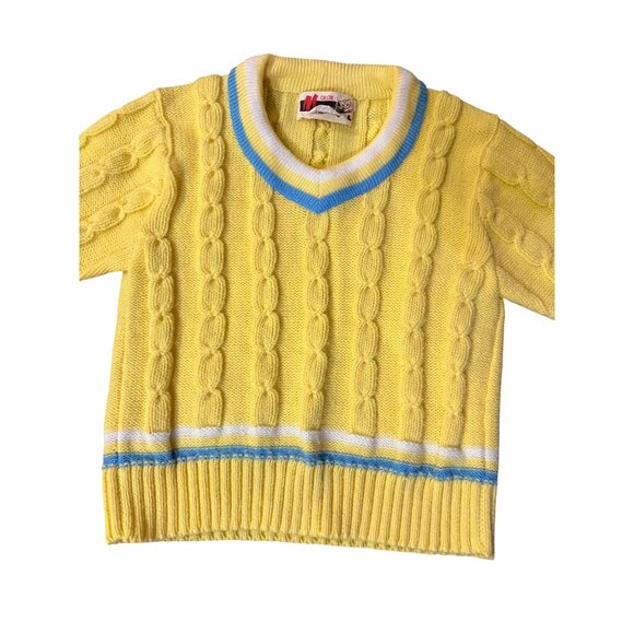Vintage Mimi Sweater Little Boys 3 Yellow Blue White Cable Knit V-Neck Used - Picture 6 of 11